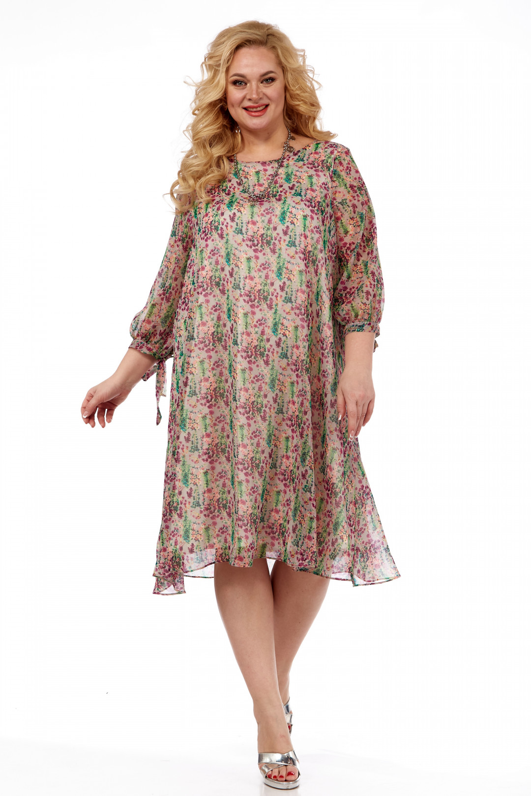 Платье Мишель Шик 2127 бежевый, цветы - фото 1